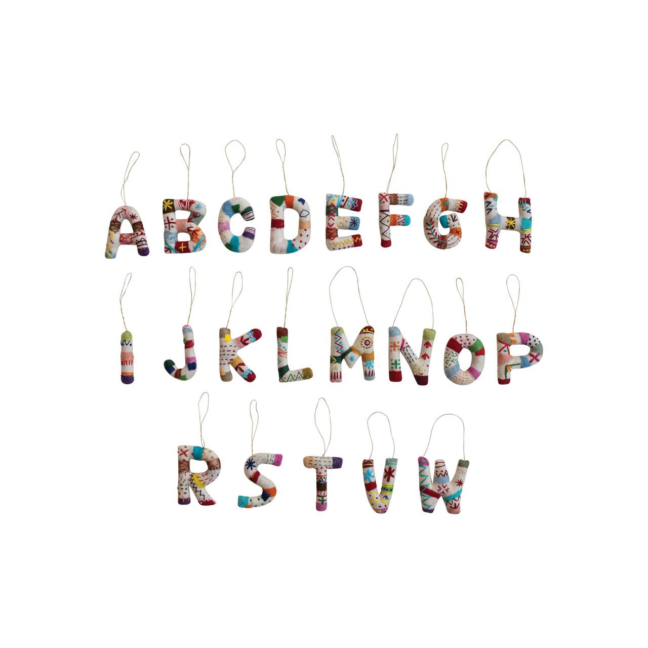 Hello Honey® 4.5" Handmade Wool Felt Alphabet Ornament Set with Embroidery
